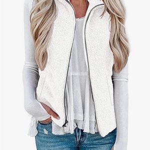Womens Fuzzy Sherpa Fleece Jacket Lightweight Vest Cozy Sleeveless - Large